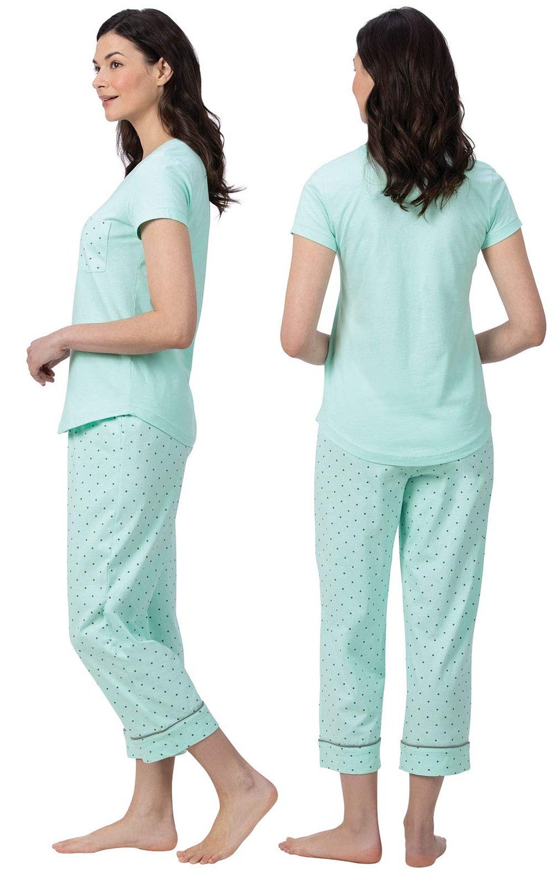PajamaGram Womens Pajama Sets Cotton - Capri Pajamas, Mint, M, 8-10 - Image 2